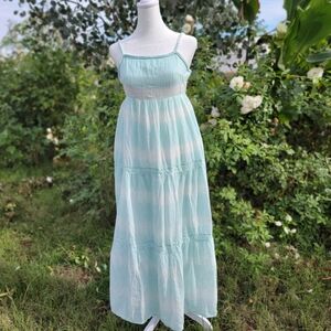 Aerie Light Blue White Tye Dye Cotton Beachy Maxi Dress NWT Small